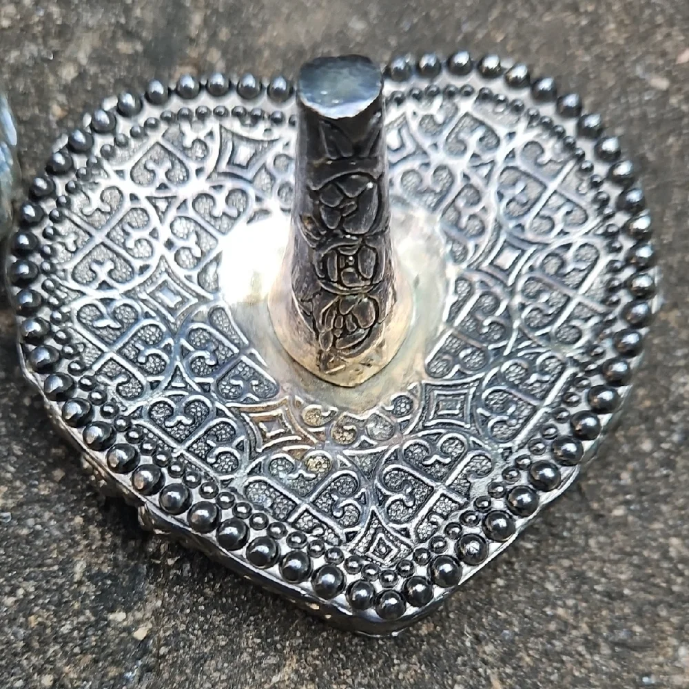 2 Pc Vintage Silver Heart-Shaped Jewelry Organizer Set Ring Holder Trinket Box
